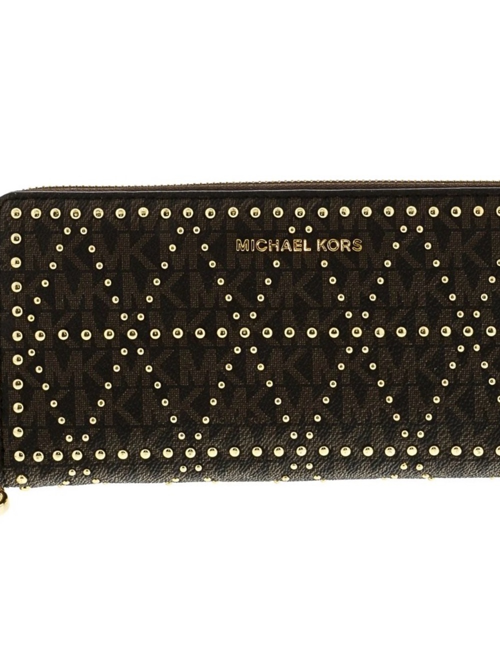 🖤💛AUTHENTIC Michael Kors Metallic Bronze Studded Wristlet with Tan Strap